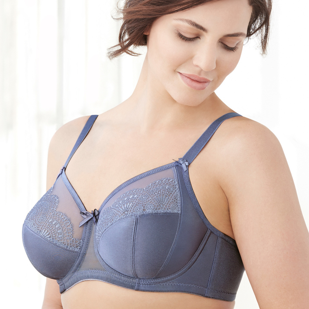 Glamorise 38C Satin Lace Underwire Bra Blue Wonderwire Elegance Side-Bones 38C